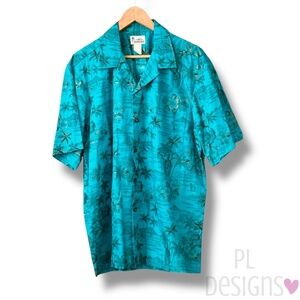 Hawaii Short Sleeve Shirt Blue Teal Hawaiian Palm Tree Floral